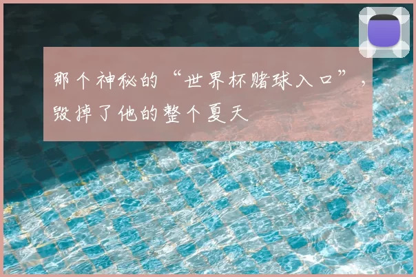 那个神秘的“世界杯赌球入口”，毁掉了他的整个夏天